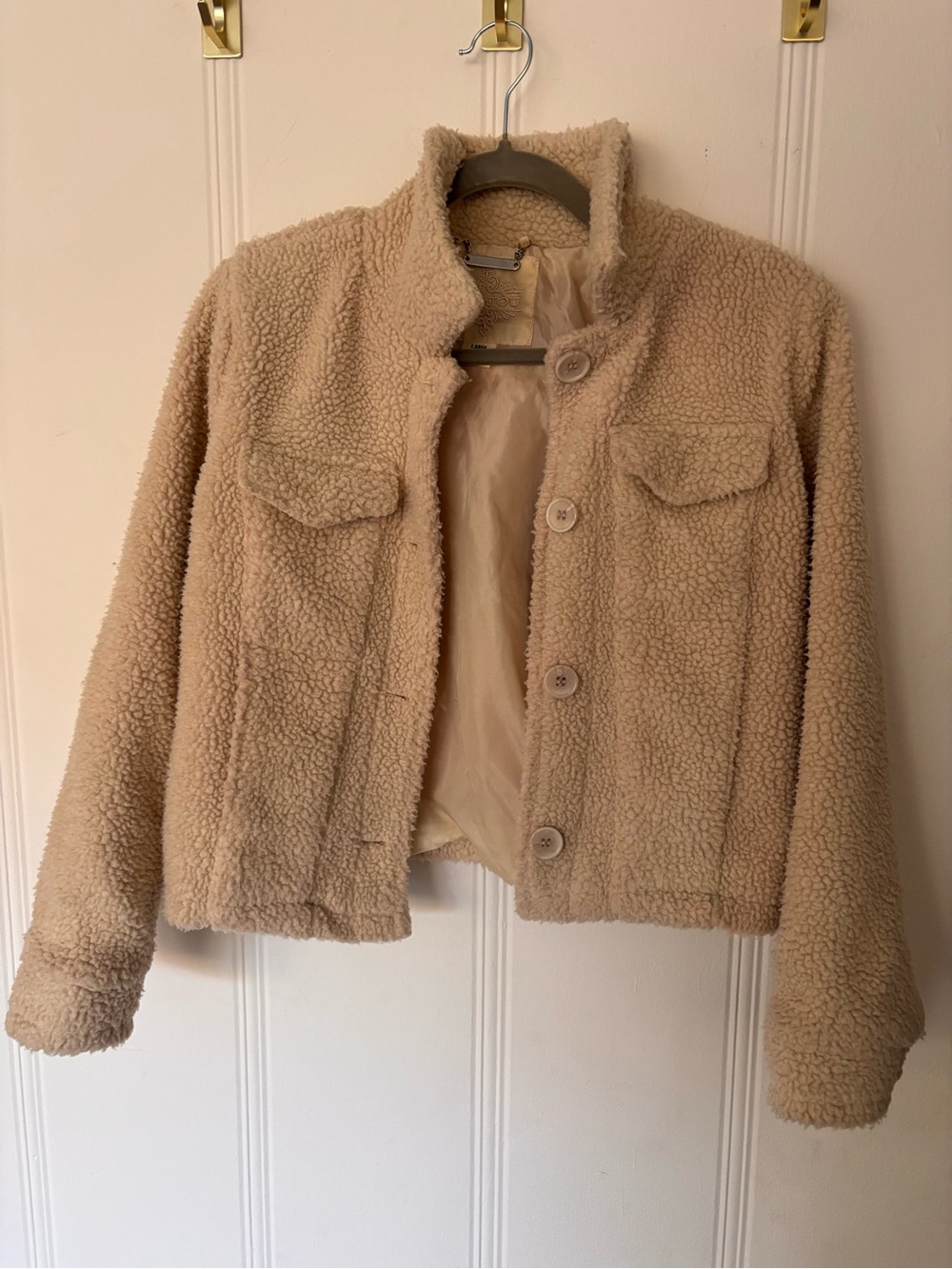 Jou Jou Beige Teddy Button-Front Jacket